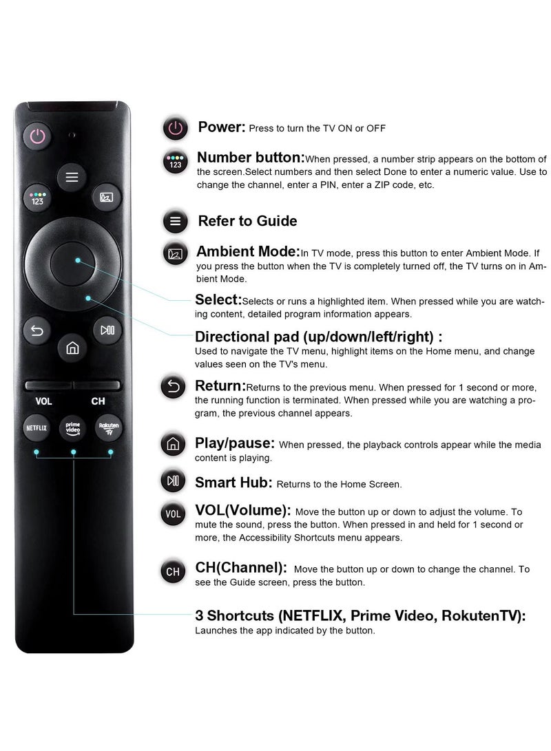 VIUAUAX جهاز تحكم عن بُعد عالمي لتلفزيونات سامسونج الذكية، بديل عن أجهزة التلفزيون عالية الدقة 4K UHD المنحنية QLED وغيرها، مع أزرار نتفليكس برايم فيديو. - Image 5