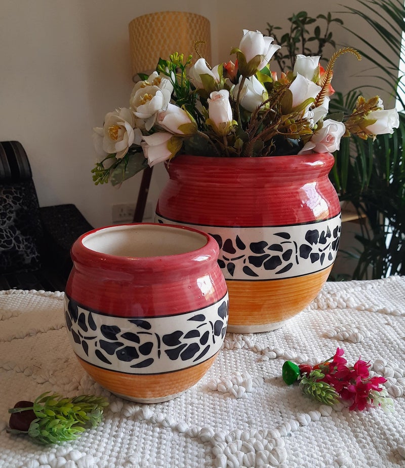 Niyara Multicolor Designer Handmade Handi Combo Ceramic planters Pot for Indoor Outdoor Home,Garden Office Decor Balcony Flower Size- 20 cm and 15 cm (Mughal) - Image 1