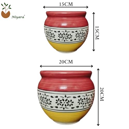 Niyara Multicolor Designer Handmade Handi Combo Ceramic planters Pot for Indoor Outdoor Home,Garden Office Decor Balcony Flower Size- 20 cm and 15 cm (Mughal) - Image 4