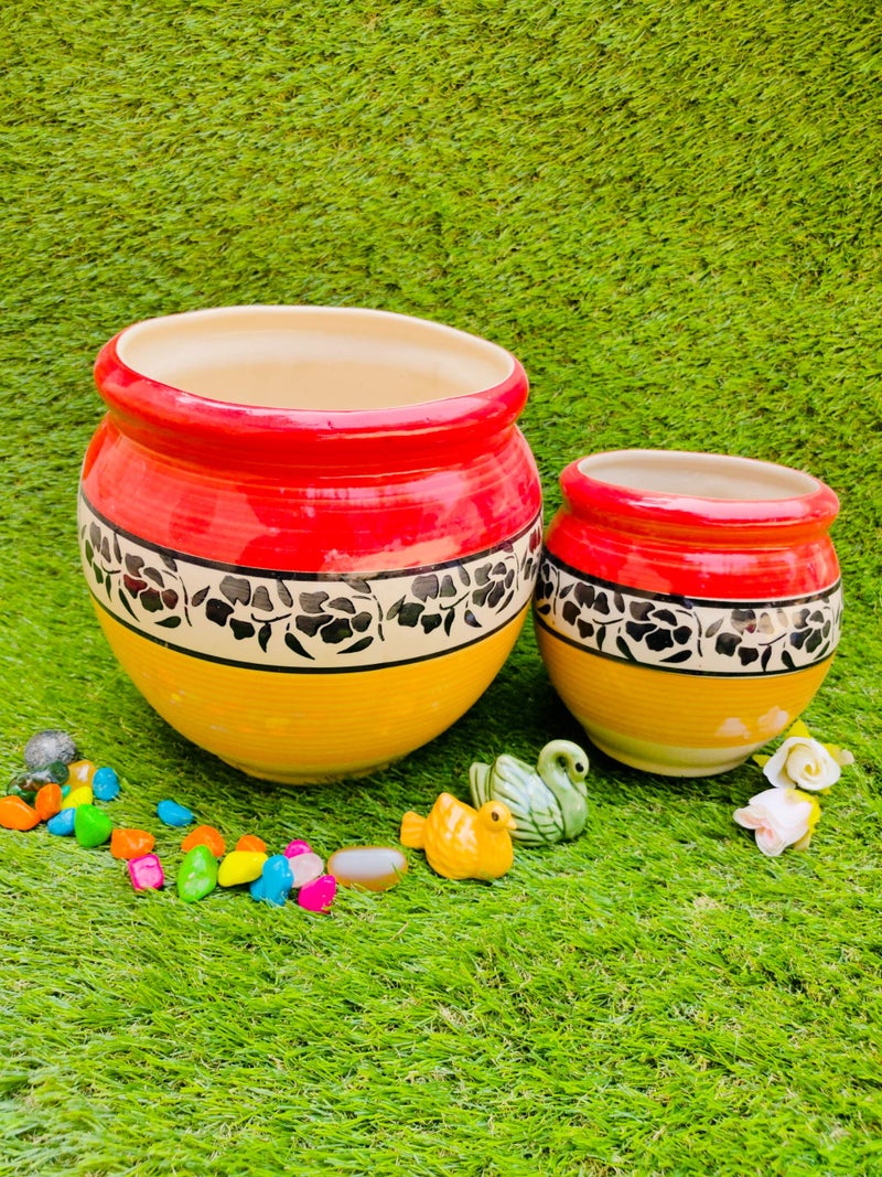 Niyara Multicolor Designer Handmade Handi Combo Ceramic planters Pot for Indoor Outdoor Home,Garden Office Decor Balcony Flower Size- 20 cm and 15 cm (Mughal) - Image 3