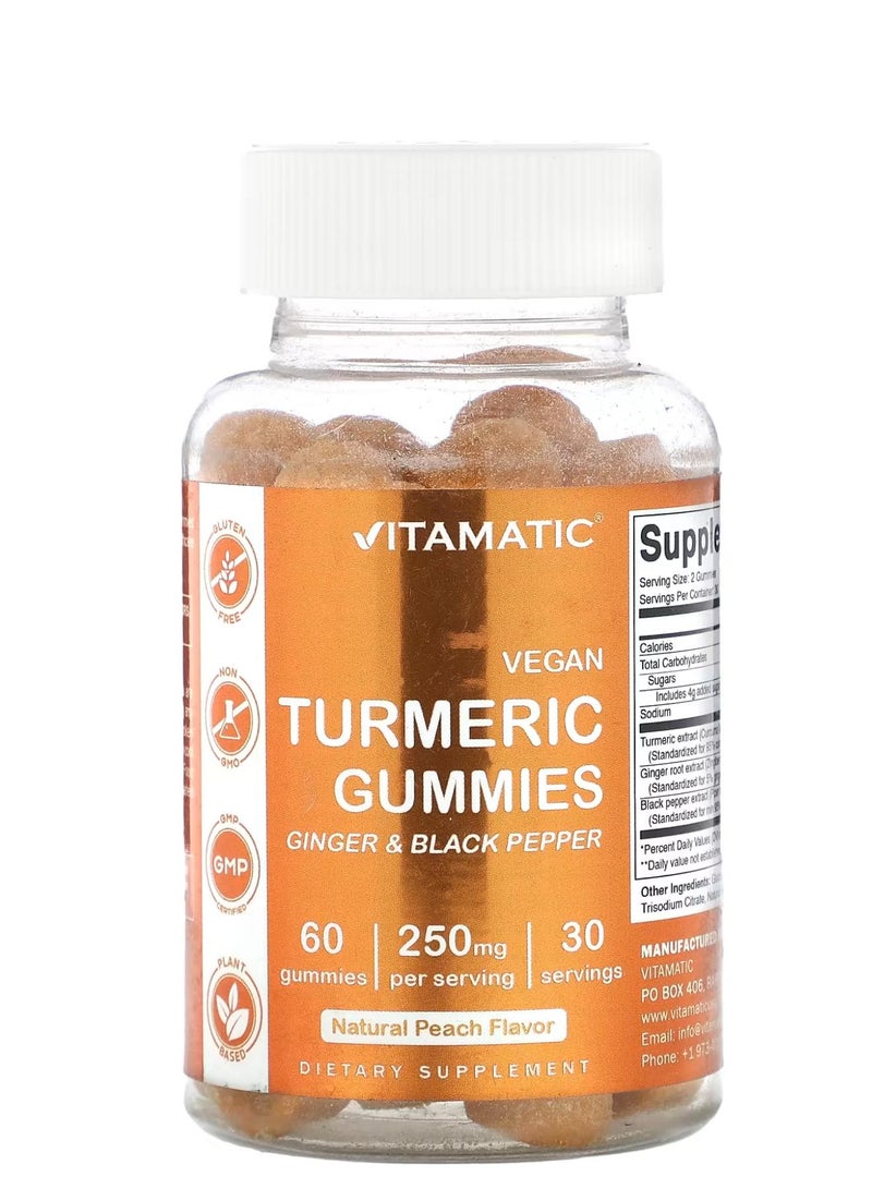 Vitamatic Vegan Turmeric Gummies Natural Peach 60 Gummies