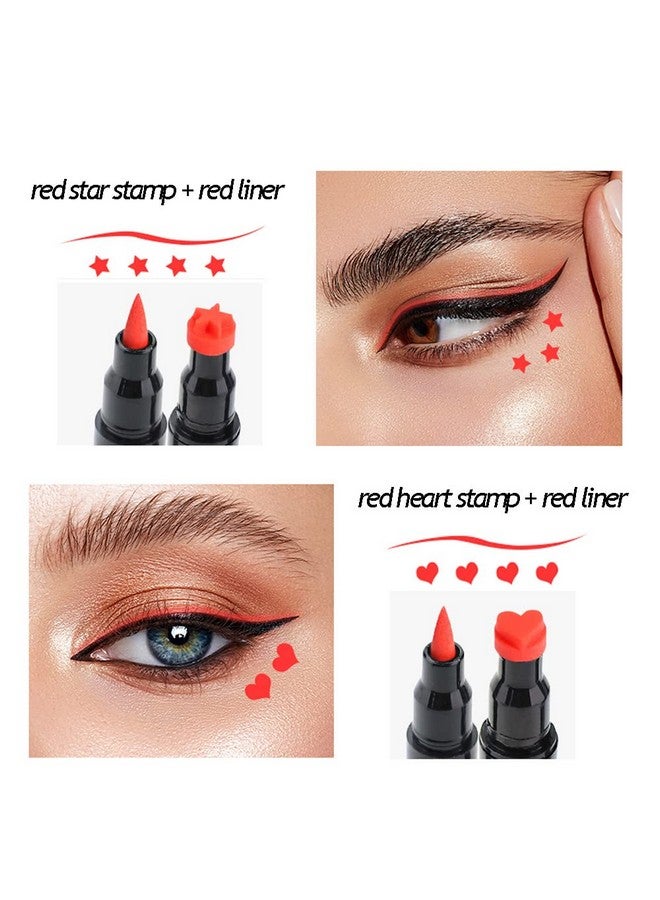 Linble Red & Black Liquid Eyeliner And Heart Star Stamp Set│4 Pcs Winged Eye Liners And Fun Shapes Stamps Dual Ended 2 In 1 Eye Makeup Pen - Image 3