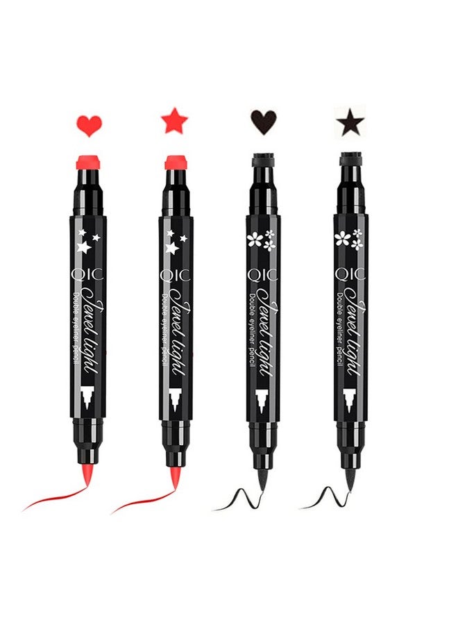 Linble Red & Black Liquid Eyeliner And Heart Star Stamp Set│4 Pcs Winged Eye Liners And Fun Shapes Stamps Dual Ended 2 In 1 Eye Makeup Pen - Image 2
