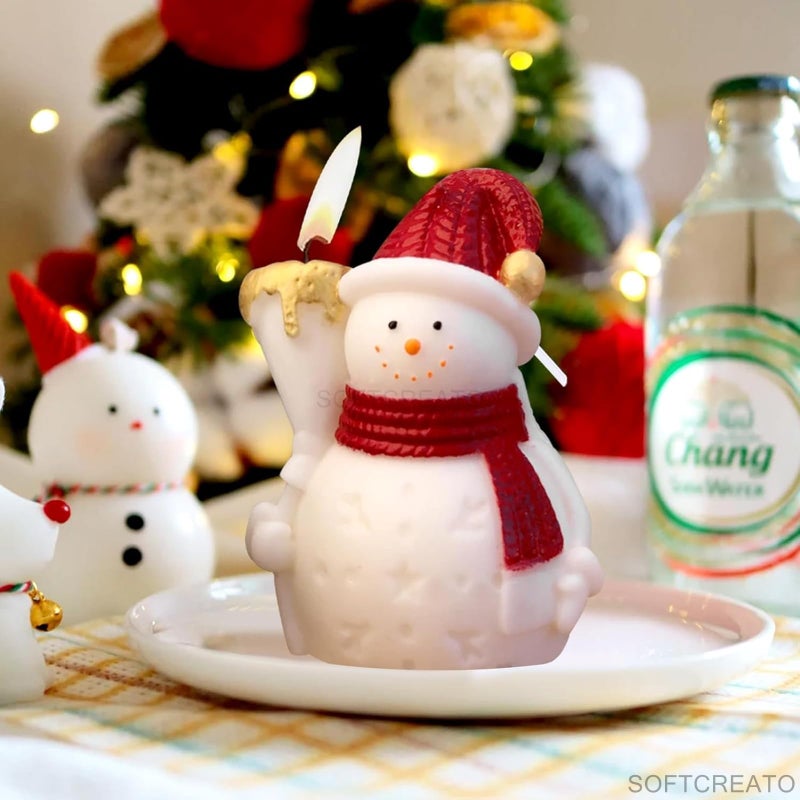 SOFTCREATO SOFTCREATO 3D Broom Snowman Candle Mold I Fondant Silicone Scented Wax Mould I Succulent Molds | Special for Christmas I Handmade Candles Making I for Mousse Dessert Soap Cake DIY Decorating Art Crafts - Image 2