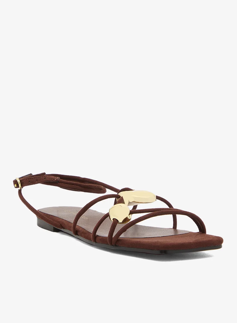 GLAMOROUS Suedette Gold Detail Flat Sandals