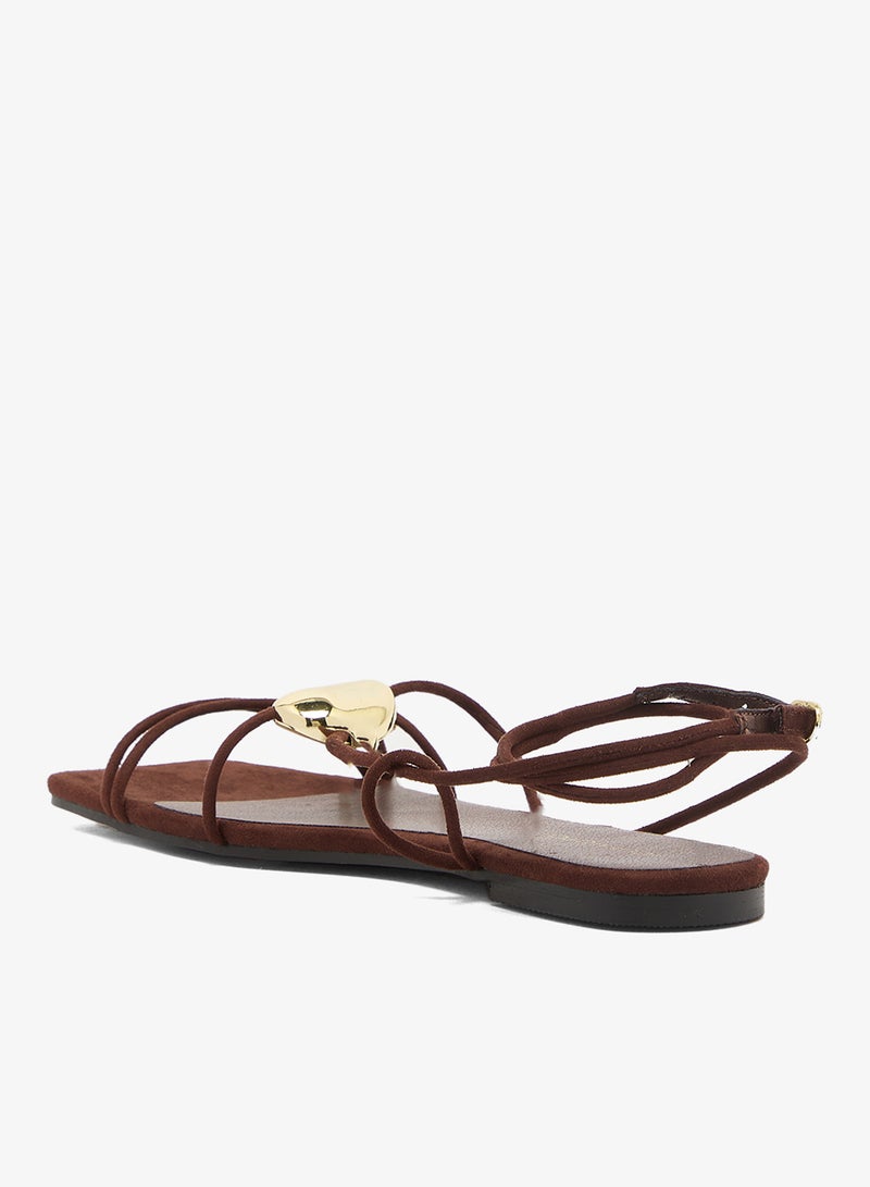 GLAMOROUS Suedette Gold Detail Flat Sandals - Image 3