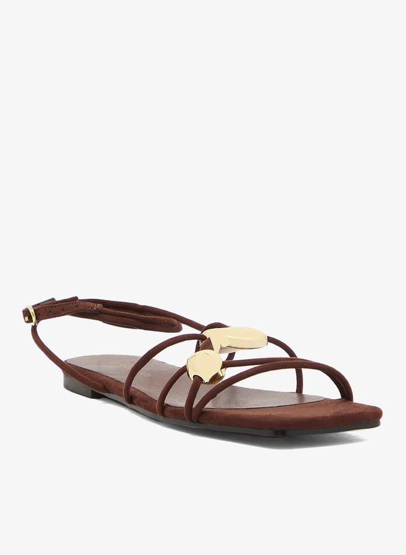 GLAMOROUS Suedette Gold Detail Flat Sandals - Image 2