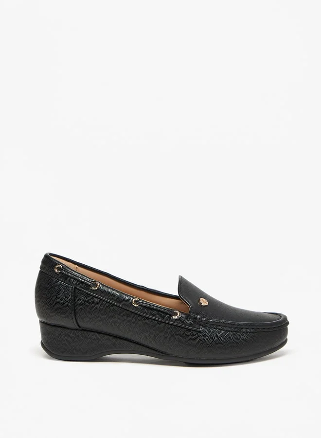 Flora Bella By Shoexpress Solid Slip-On Loafers with Wedge Heels