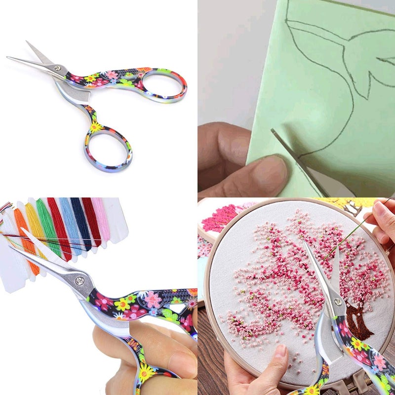 BIHRTC Stork Bird Scissors Embroidery Sewing Scissors Small Shears for Crafting Art Work Threading Needlework DIY Tools Dressmaker Everyday Use 3.6 Inch Black Floral Pattern - Image 5