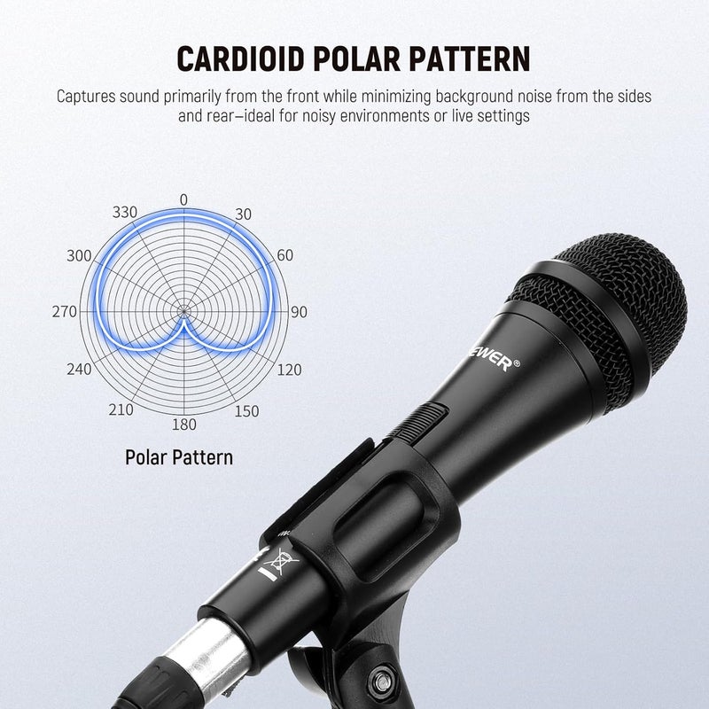 NEEWER NW-040 Cardioid Dynamic Microphone with XLR Cable - Unidirectional Pickup Mic for Voice, Podcast, Singing, and Streaming - Image 3