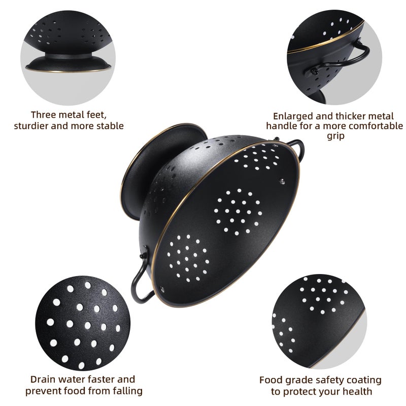BeFare Metal Colander Set Of 2  Strainer Basket With Handles Perfect For Spaghetti  Pasta  Berry  Vegetable  Fruit  Solid Base Powder Coated Self-Draining Kitchen Colander Bowel  3.5 & 5 Qt  Matte Black - Image 5