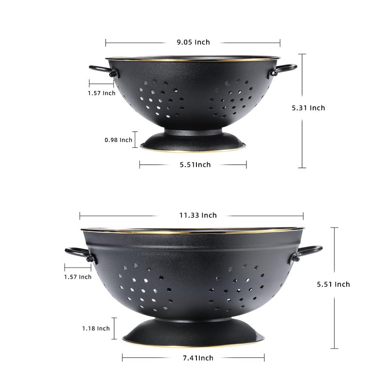 BeFare Metal Colander Set Of 2  Strainer Basket With Handles Perfect For Spaghetti  Pasta  Berry  Vegetable  Fruit  Solid Base Powder Coated Self-Draining Kitchen Colander Bowel  3.5 & 5 Qt  Matte Black - Image 2