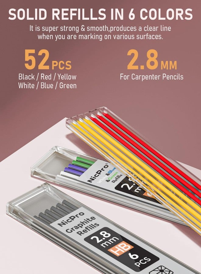 Nicpro 4 Pack Carpenter Pencil with Sharpener, Mechanical Carpenter Pencils with 52 Refills, Construction Pencil Heavy Duty Woodworking Pencils for Architect (Red, Black, Yellow, Blue) - Image 4