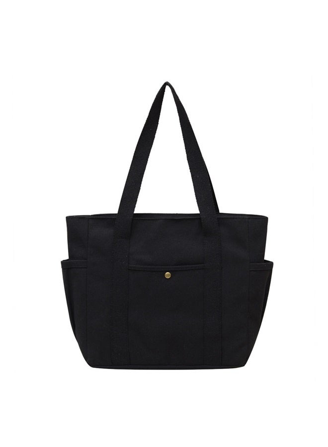 Canvas Tote Bag with Zipper, Multiple Pockets for Daily Essentials, Travel, Work，black - Image 1