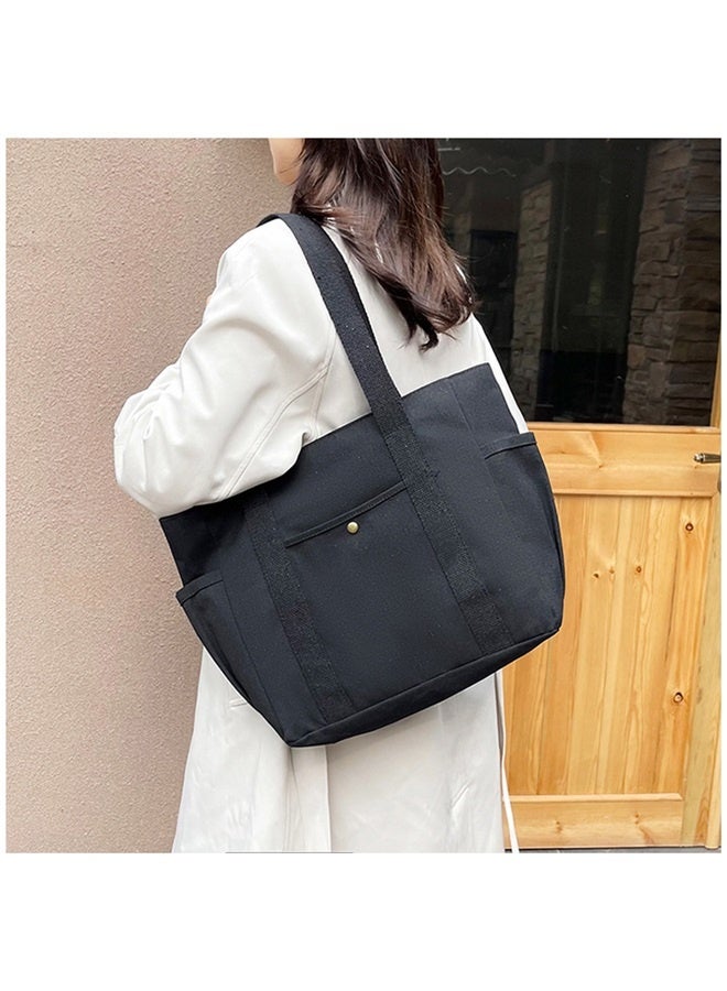 Canvas Tote Bag with Zipper, Multiple Pockets for Daily Essentials, Travel, Work，black - Image 3