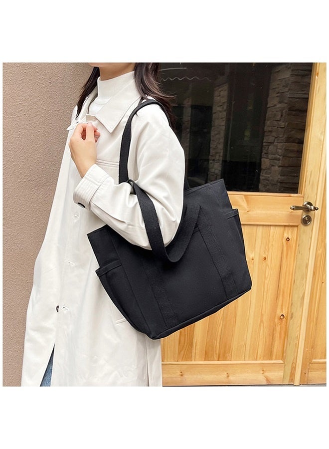 Canvas Tote Bag with Zipper, Multiple Pockets for Daily Essentials, Travel, Work，black - Image 4