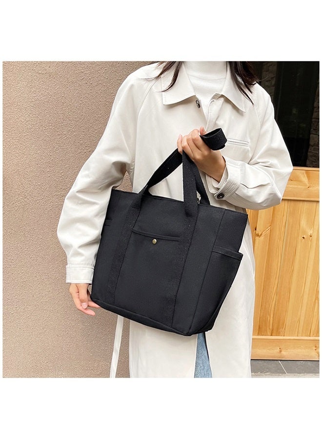 Canvas Tote Bag with Zipper, Multiple Pockets for Daily Essentials, Travel, Work，black - Image 5