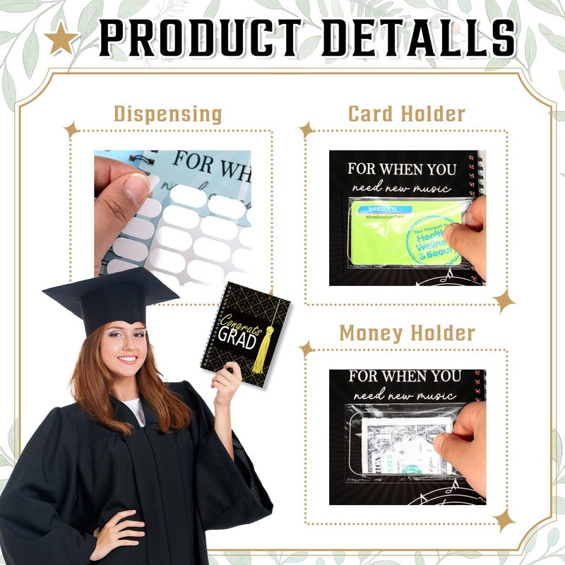 Fprl Graduation Gift Card Book 7 x 5 Inch 20 Pages Gift Card Booklet Congrats Grad Organizer Greeting Card College Survival Album Keeper for Graduation Senior Gifts(Black) - Image 3
