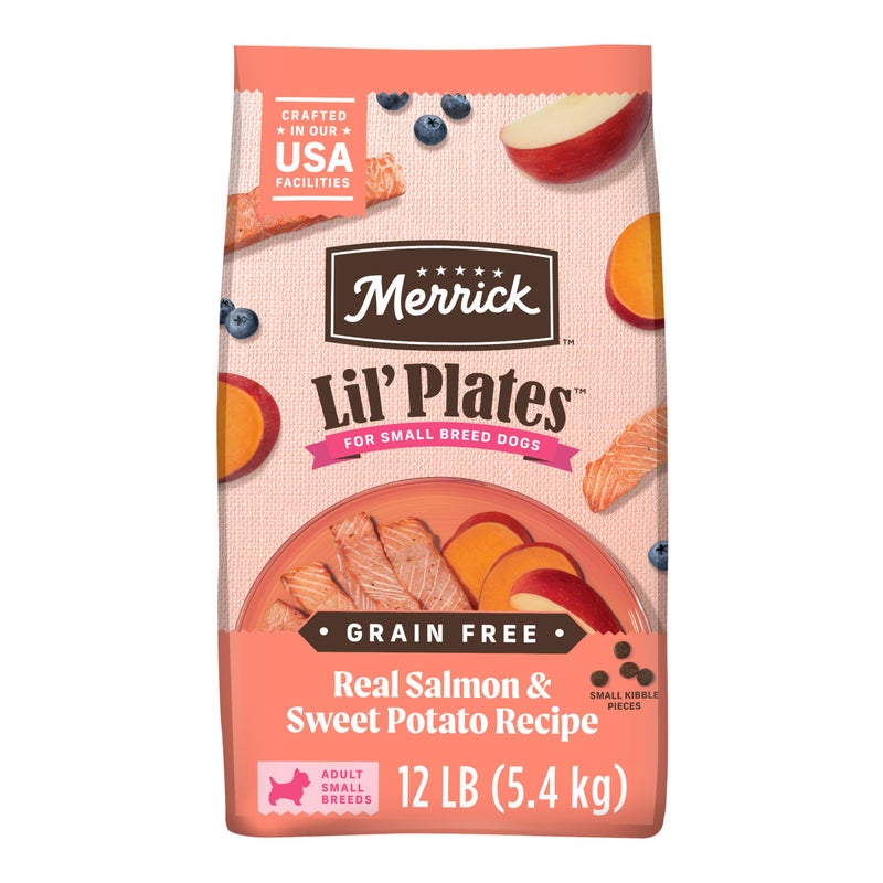 Merrick Lilâ€™ Plates Premium Grain Free Dry Dog Food for Small Dogs, Real Salmon and Sweet Potato Kibble - 12.0 lb. Bag - Image 1