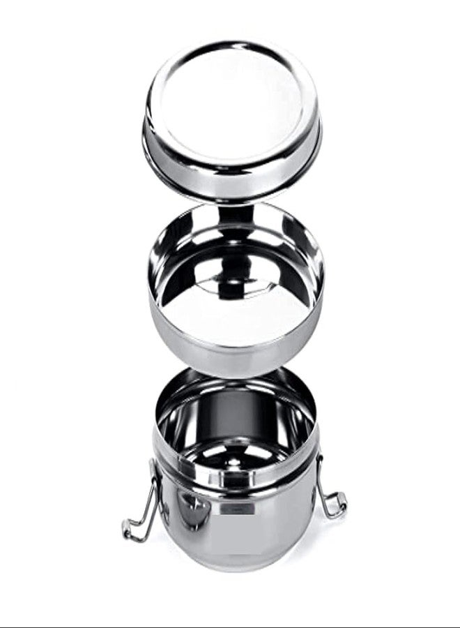 GS KITCHENWARE علبة طعام مكتبية من الفولاذ المقاوم للصدأ من جي إس | علبة غداء سعة 700 مل مع طبق داخلي | تصميم تقليدي، حاوية فولاذية لامعة للمكتب والمنزل، فضي. - Image 3