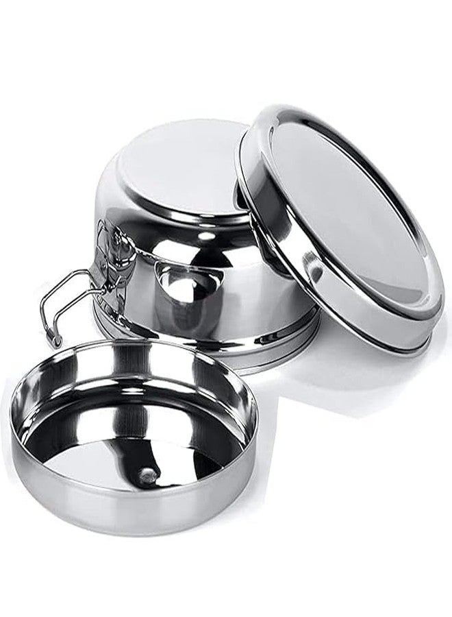 GS KITCHENWARE علبة طعام مكتبية من الفولاذ المقاوم للصدأ من جي إس | علبة غداء سعة 700 مل مع طبق داخلي | تصميم تقليدي، حاوية فولاذية لامعة للمكتب والمنزل، فضي. - Image 2