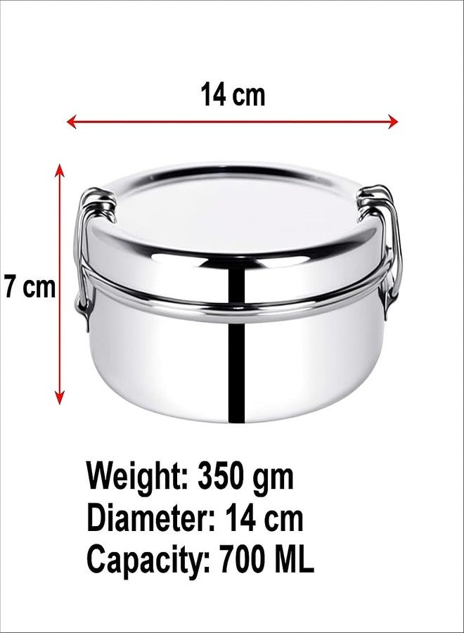 GS KITCHENWARE علبة طعام مكتبية من الفولاذ المقاوم للصدأ من جي إس | علبة غداء سعة 700 مل مع طبق داخلي | تصميم تقليدي، حاوية فولاذية لامعة للمكتب والمنزل، فضي. - Image 5