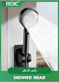 GROIC Shower Head With Handheld- High Pressure Shower Heads 5 Functions Built Handheld Turbo Fan Shower Hydro Jet Shower Head Kit Detachable Shower Head With Hose and Holder,Handheld Shower(BLACK)  - Image 1