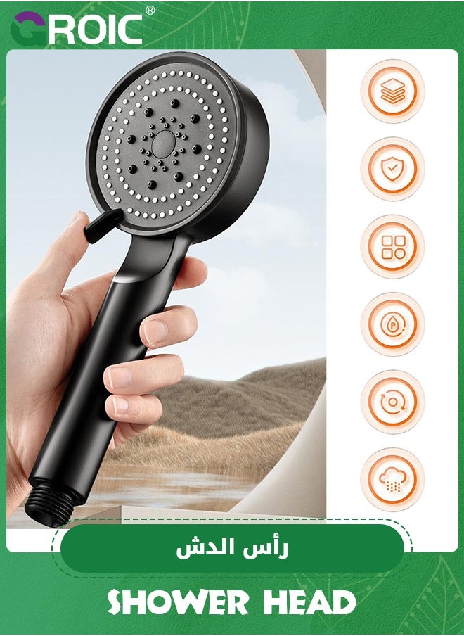 GROIC - Shower Head With Handheld- High Pressure Shower Heads 5 Functions Built Handheld Turbo Fan Shower Hydro Jet Shower Head Kit Detachable Shower Head With Hose and Holder,Handheld Shower(BLACK) - Image 1