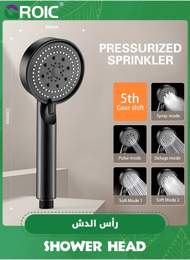 GROIC - Shower Head With Handheld- High Pressure Shower Heads 5 Functions Built Handheld Turbo Fan Shower Hydro Jet Shower Head Kit Detachable Shower Head With Hose and Holder,Handheld Shower(BLACK) - Image 1