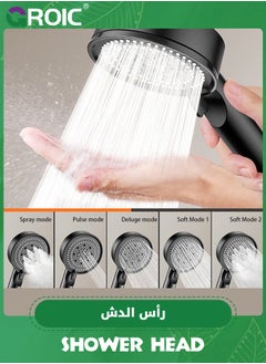 GROIC Shower Head With Handheld- High Pressure Shower Heads 5 Functions Built Handheld Turbo Fan Shower Hydro Jet Shower Head Kit Detachable Shower Head With Hose and Holder,Handheld Shower(BLACK)  - Image 3
