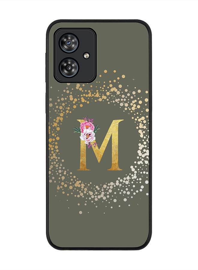 Stylizedd Rugged Black Case for Motorola Moto G54 / Motorola Moto G54 Power / Motorola Moto G64 5G,Custom Monogram Letter Floral Alphabet - M(Olive Green) - Image 1