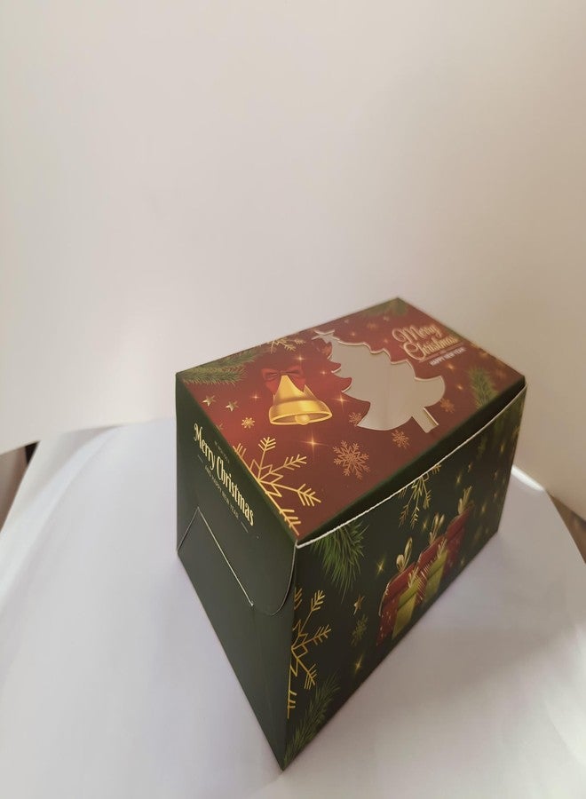 Intactmedia SBS Board Christmas Plum Cake Boxes with Window, 500g Capacity - Sturdy Brown Bakery Gift Boxes for Cupcakes, Muffins & Treats - Green - Image 5