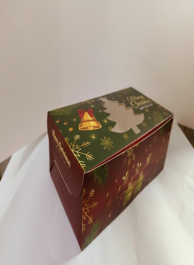 Intactmedia SBS Board Christmas Plum Cake Boxes with Window, 500g Capacity - Sturdy Brown Bakery Gift Boxes for Cupcakes, Muffins & Treats - Green - Image 4