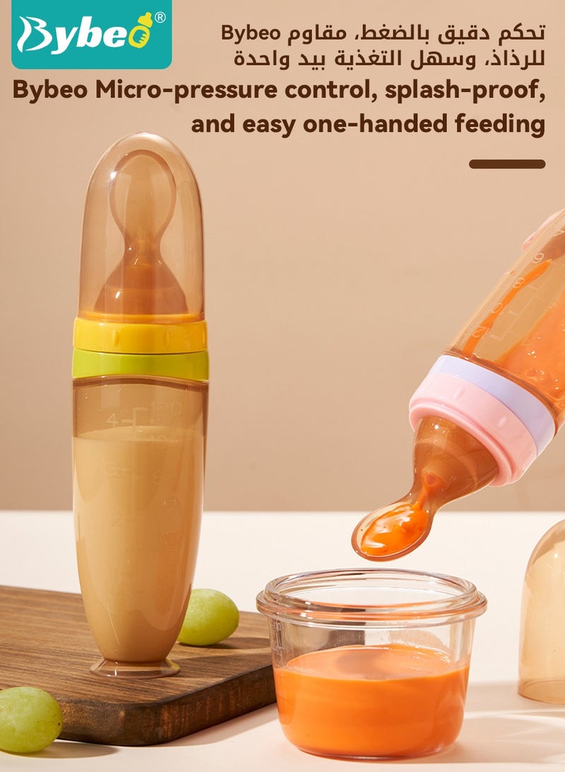 Bybeo 2 Pieces Baby Food Feeder, Silicone Baby Feeding Spoon with Standing Base for Infants Dispensing and Feeding, Squeeze Feeding Spoons for Boys Girls Kids, Self Feeding Bottle Spoon, BPA Free - Image 2
