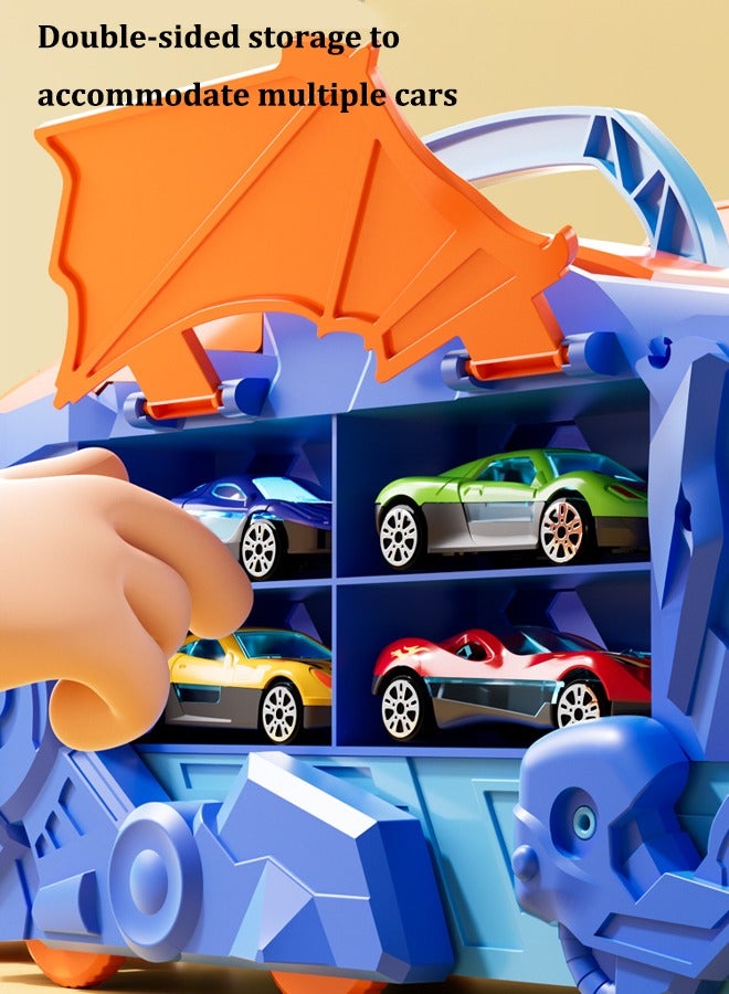 Transforming Dinosaur Toy Car Carrier， Cars Track Set Dinosaur Transporter Truck， Dinosaur Hauler Truck with Race Track, Transporter Car Toys Gifts Set， With 4 alloy cars - Image 4