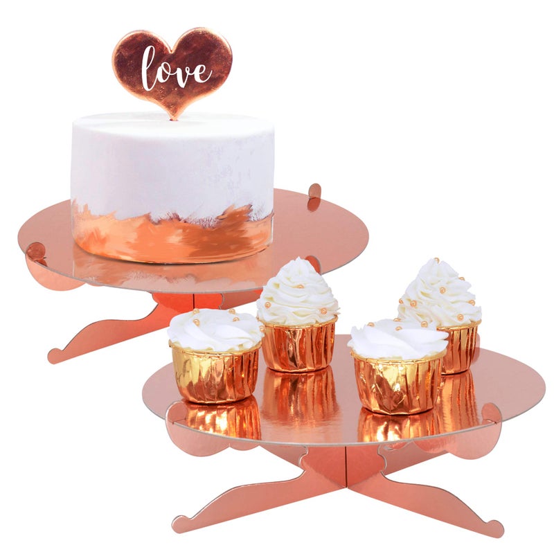 FRIDAY NIGHT 1Tier Gold Round Cardboard Cupcake Stand Dessert Holder Reusable Birthday Wedding Festival Decoration Rose Gold 