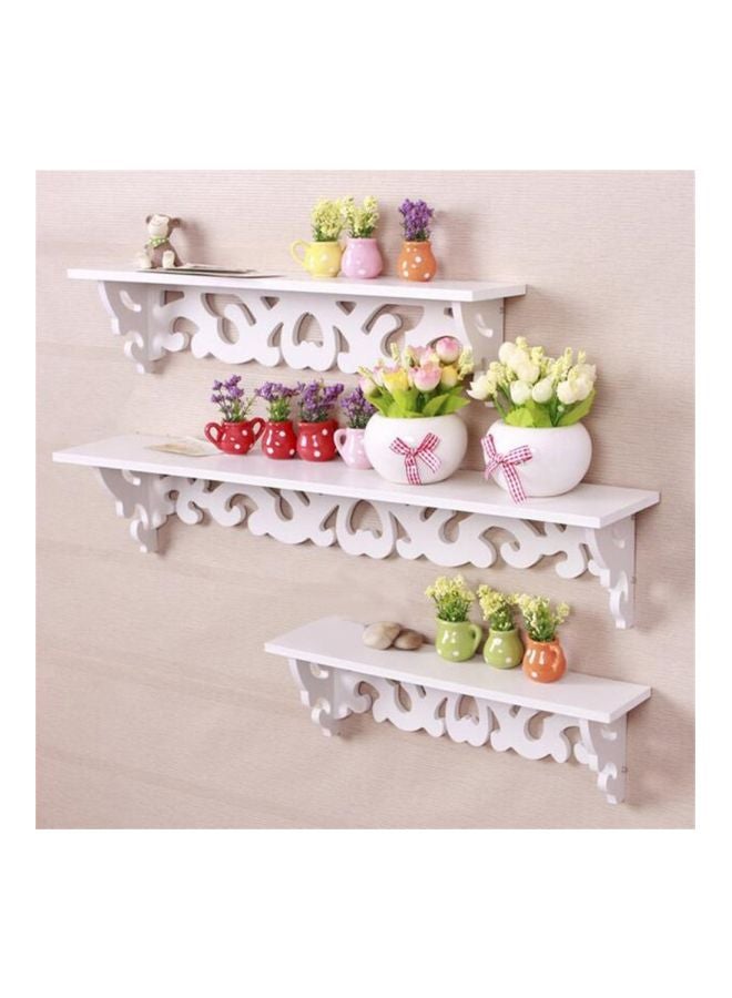 Alyashmac Wooden Carved Wall Shelf White 49x18x2.5cm - Image 2