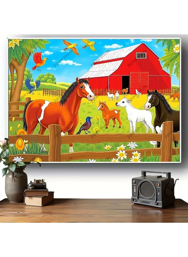 1000 Pcs Jigsaw Puzzle Adults Farm Scene Red Barn Animals 19 69x27 56 Inch - Image 5