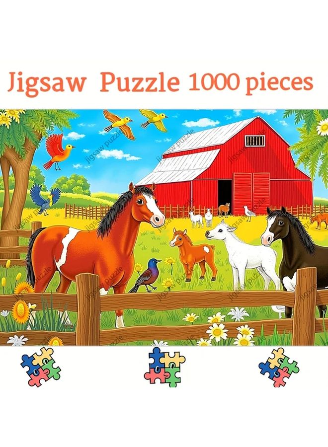 1000 Pcs Jigsaw Puzzle Adults Farm Scene Red Barn Animals 19 69x27 56 Inch - Image 3