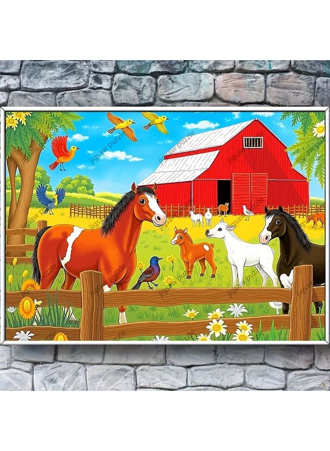 1000 Pcs Jigsaw Puzzle Adults Farm Scene Red Barn Animals 19 69x27 56 Inch - Image 2