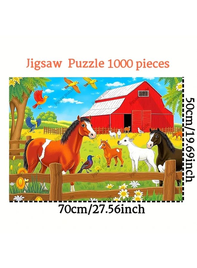 1000 Pcs Jigsaw Puzzle Adults Farm Scene Red Barn Animals 19 69x27 56 Inch - Image 4