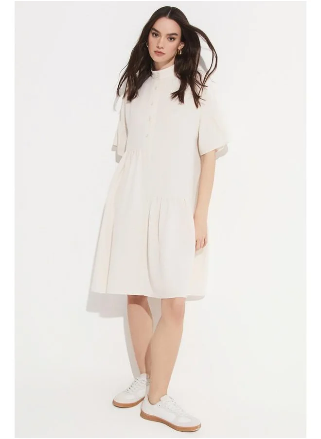 جون June Asymmetrical Detail Dress Stone