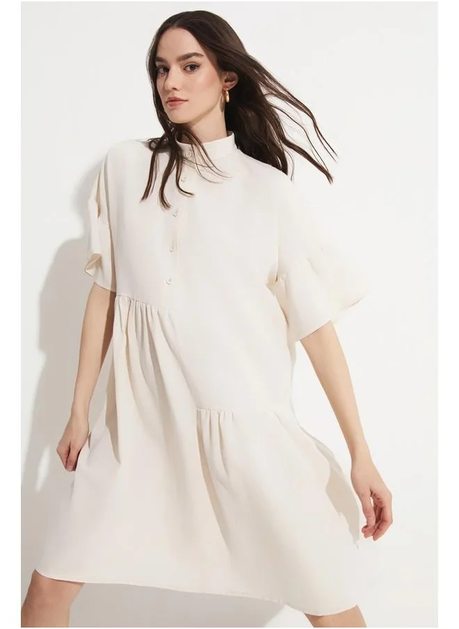 JUNE June Asymmetrical Detail Dress Stone