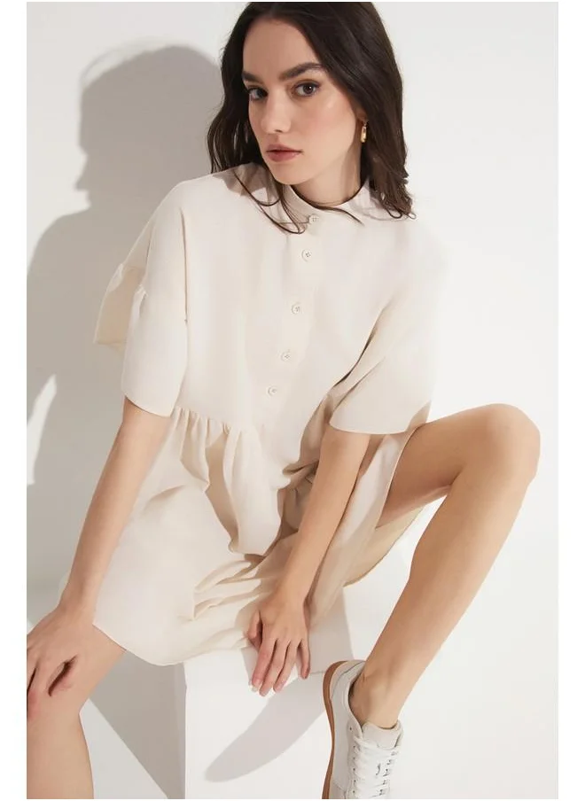 JUNE June Asymmetrical Detail Dress Stone