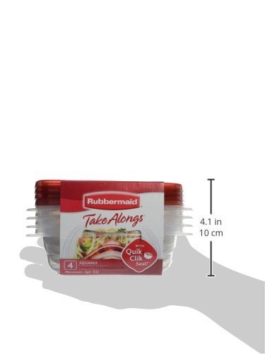 Rubbermaid TakeAlongs 2.9-Cup Square Food Storage Containers, 4-Pack, Chili Red - Image 3