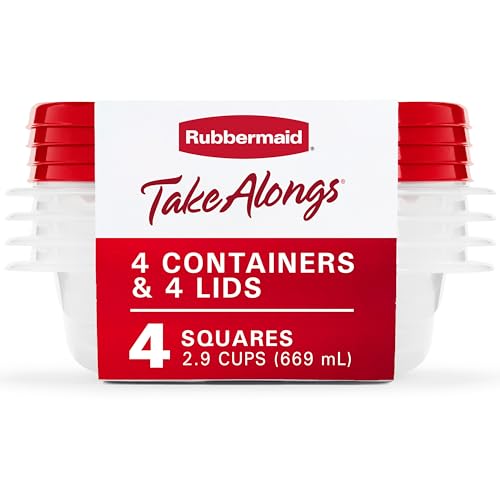 Rubbermaid TakeAlongs 2.9-Cup Square Food Storage Containers, 4-Pack, Chili Red - Image 1