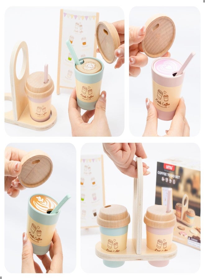 UMU® Coffee to Go Wooden Toy - Coffee Service Set for Children from 3 Years, 15-Piece Role Play Accessories, Wooden Coffee Mug & Barista Play Set - Image 4