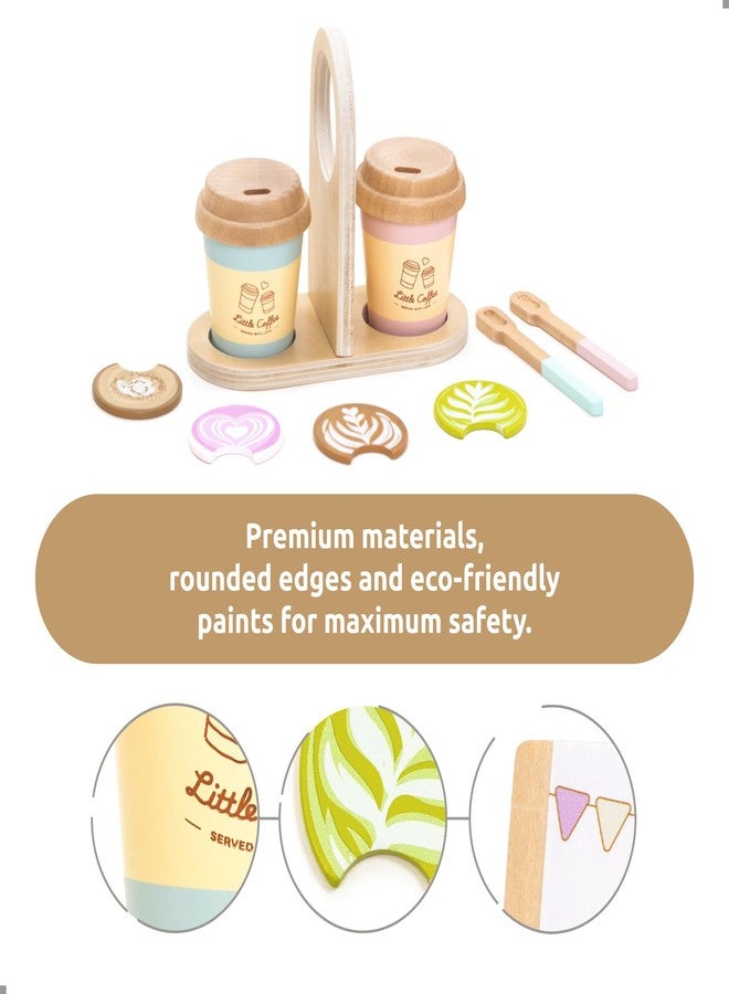 UMU® Coffee to Go Wooden Toy - Coffee Service Set for Children from 3 Years, 15-Piece Role Play Accessories, Wooden Coffee Mug & Barista Play Set - Image 2
