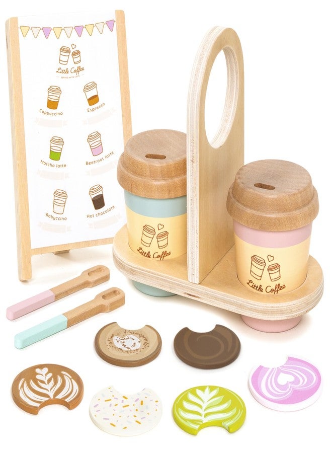 UMU® Coffee to Go Wooden Toy - Coffee Service Set for Children from 3 Years, 15-Piece Role Play Accessories, Wooden Coffee Mug & Barista Play Set - Image 1