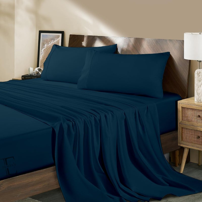 Edmund Double Bed Cotton Bedsheet 90x100 Inch Soft Smooth 400 TC Egyptian Cotton Bedsheet Double Bed with Pillow Cover Machine Washable Breathable Hypoallergenic Navy Blue - Image 3